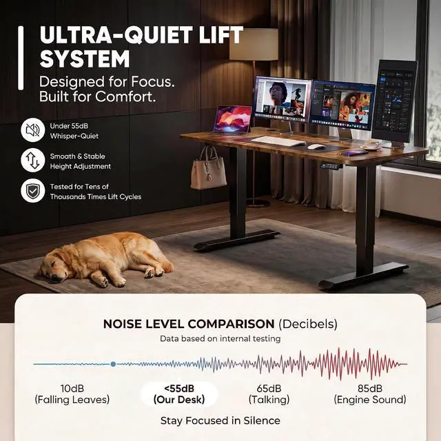 Alt view image 7 of 7 - Electric Height Adjustable Standing Desk Large 48 x 24 Inches Sit Stand up Desk Home Office Computer Desk Memory Preset with T-Shaped Metal Bracke, Brown