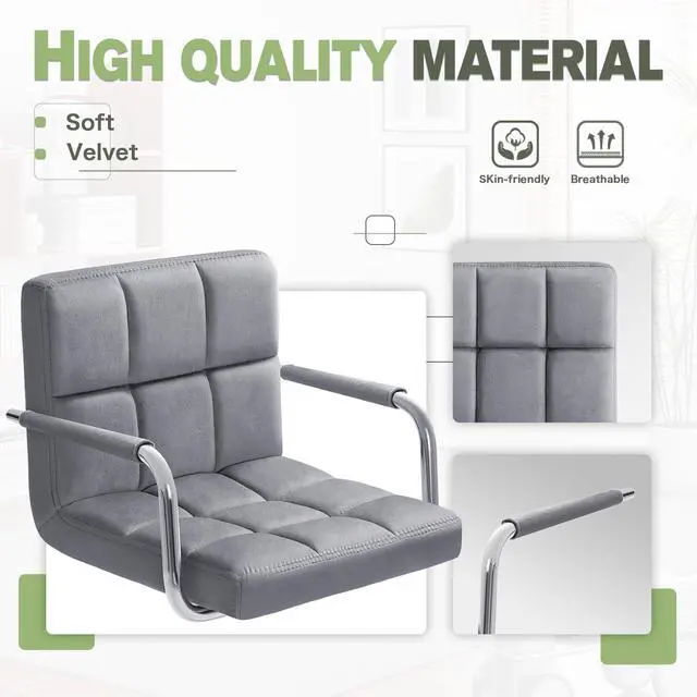 Alt view image 5 of 7 - Bar Stools with Armrest Modern Velvet Swivel Adjustable Hydraulic Bar Stool X-Large Base and Seat Square Counter Height Stool Set of 2 (Gray)