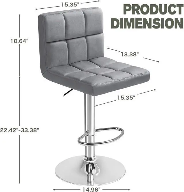 Alt view image 3 of 7 - Bar Stools Armless Modern Velvet Swivel Adjustable Hydraulic Bar Stool Square Counter Height Stool Set of 2 (Light Grey)