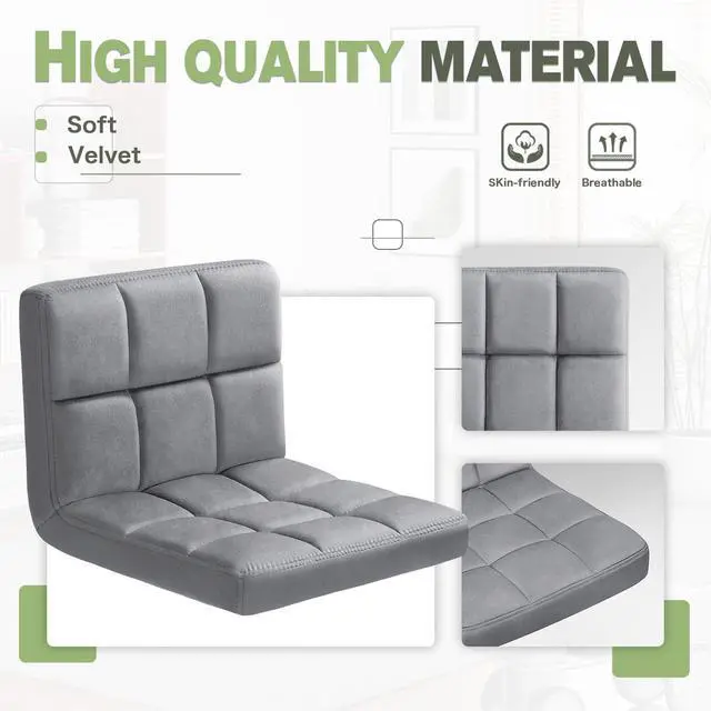 Alt view image 5 of 7 - Bar Stools Armless Modern Velvet Swivel Adjustable Hydraulic Bar Stool Square Counter Height Stool Set of 2 (Light Grey)