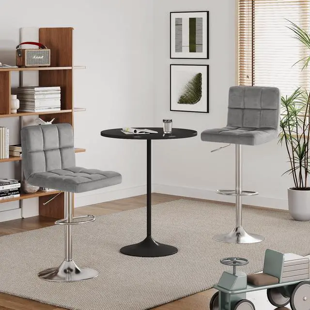 Alt view image 7 of 7 - Bar Stools Armless Modern Velvet Swivel Adjustable Hydraulic Bar Stool Square Counter Height Stool Set of 2 (Light Grey)