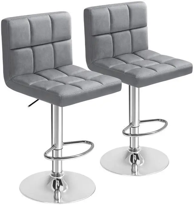 Main image of Bar Stools Armless Modern Velvet Swivel Adjustable Hydraulic Bar Stool Square Counter Height Stool Set of 2 (Light Grey)