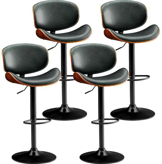 Main image of Bar Stools Set of 4 Adjustable Swivel Bentwood Barstools PU Leather Modern Bar Chairs with Back & Footrest for Bar, Kitchen Island, Dining Room (Grenn, Set of 4)