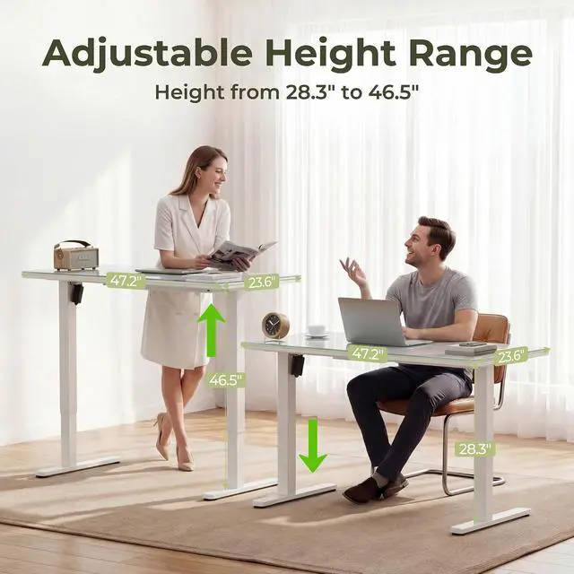 Alt view image 7 of 7 - Glass Standing Desk with Drawers, Electric Adjustable Home Office Sit Stand Desk with One-Piece Desktop & USB Charging Port for Computer Desks