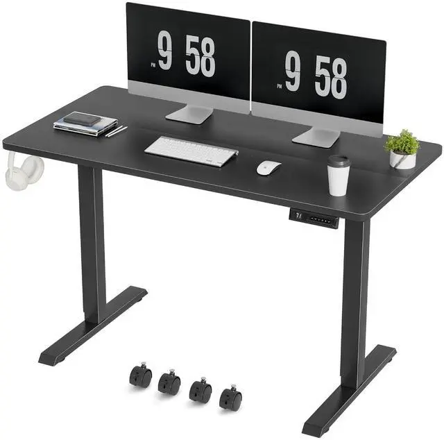 Main image of Electric Standing Desk, 47 x 24 Inches Height Adjustable Desk with Removable Casters, Home Office Computer Desk (Carbon Black)