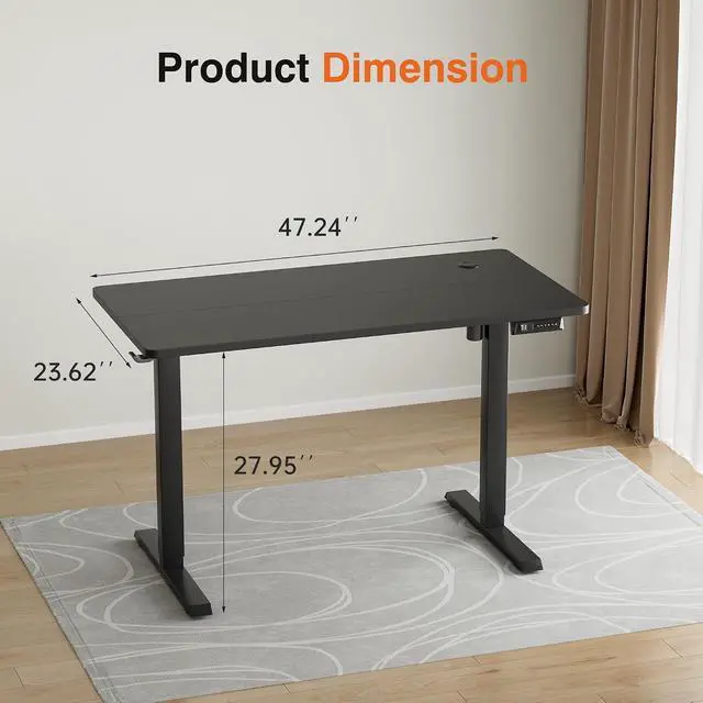 Alt view image 3 of 7 - Electric Standing Desk, 47 x 24 Inches Height Adjustable Desk with Removable Casters, Home Office Computer Desk (Carbon Black)