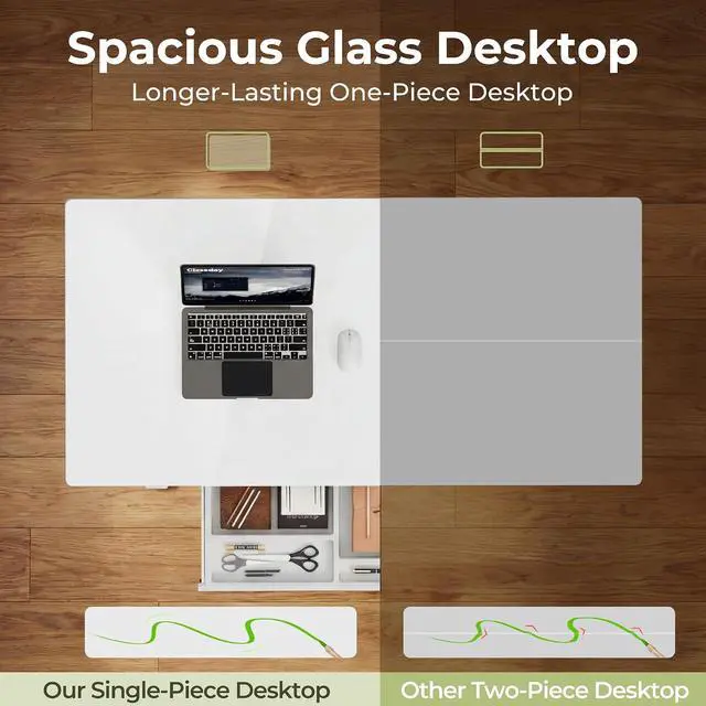 Alt view image 5 of 7 - Glass Standing Desk with Drawers, Electric Adjustable Home Office Sit Stand Desk with One-Piece Desktop & USB Charging Port for Computer Desks