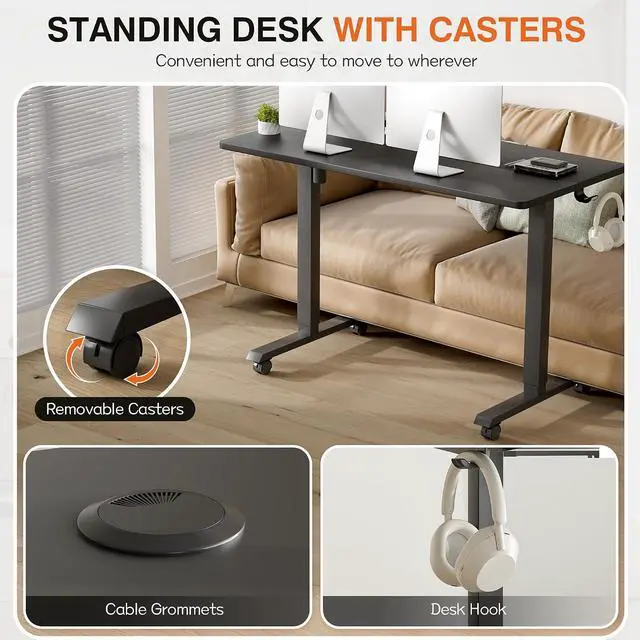 Alt view image 4 of 7 - Electric Standing Desk, 47 x 24 Inches Height Adjustable Desk with Removable Casters, Home Office Computer Desk (Carbon Black)