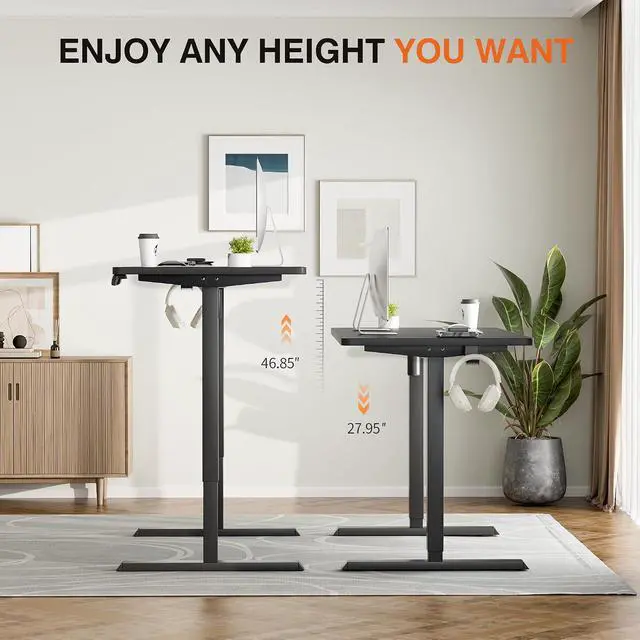 Alt view image 6 of 7 - Electric Standing Desk, 47 x 24 Inches Height Adjustable Desk with Removable Casters, Home Office Computer Desk (Carbon Black)