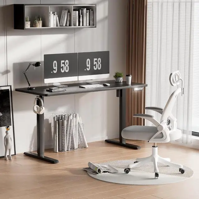 Alt view image 2 of 7 - Electric Standing Desk, 55 x 24 Inches Height Adjustable Desk with Removable Casters, Home Office Computer Desk (Carbon Black)
