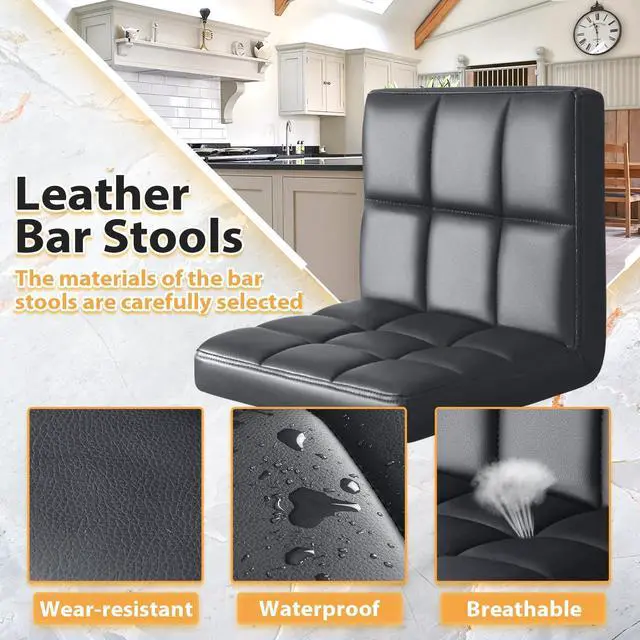 Alt view image 6 of 7 - Bar Stools Modern PU Leather Adjustable Barstools with Back Armless Hydraulic Kitchen Counter Height Swivel Bar Stool Set of 2 (Black)