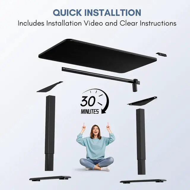 Alt view image 5 of 7 - Electric Height Adjustable Standing Desk Large 40 x 24 Inches Sit Stand up Desk Home Office Computer Desk Memory Preset with T-Shaped Metal Bracket, Black