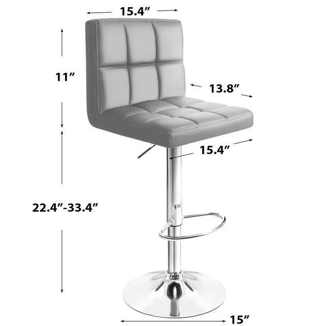 Alt view image 3 of 7 - Bar Stools Modern PU Leather Adjustable Barstools with Back Armless Hydraulic Kitchen Counter Height Swivel Bar Stool Set of 2 (Gray)