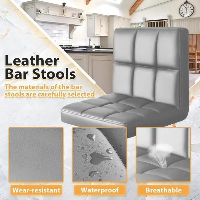 Alt view image 5 of 7 - Bar Stools Modern PU Leather Adjustable Barstools with Back Armless Hydraulic Kitchen Counter Height Swivel Bar Stool Set of 2 (Gray)