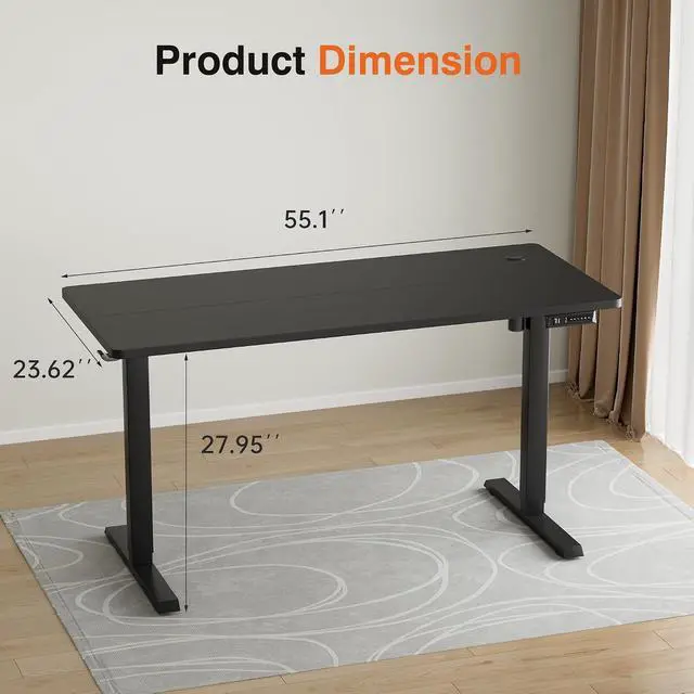 Alt view image 3 of 7 - Electric Standing Desk, 55 x 24 Inches Height Adjustable Desk with Removable Casters, Home Office Computer Desk (Carbon Black)