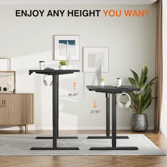 Alt view image 7 of 7 - Electric Standing Desk, 55 x 24 Inches Height Adjustable Desk with Removable Casters, Home Office Computer Desk (Carbon Black)