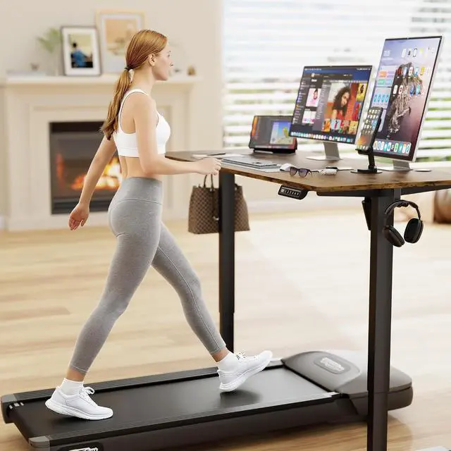 Alt view image 2 of 7 - Electric Standing Desk, 55 x 24 Inches Sit Stand up Desk, Sit Stand Height Adjustable Home Office Desk with 4 Height Position Memory (Rustic Brown, 55)