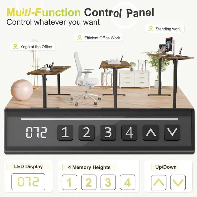 Alt view image 4 of 7 - Electric Standing Desk, 55 x 24 Inches Sit Stand up Desk, Sit Stand Height Adjustable Home Office Desk with 4 Height Position Memory (Rustic Brown, 55)