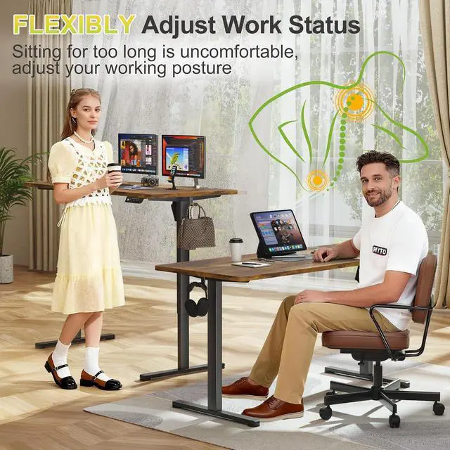 Alt view image 7 of 7 - Electric Standing Desk, 55 x 24 Inches Sit Stand up Desk, Sit Stand Height Adjustable Home Office Desk with 4 Height Position Memory (Rustic Brown, 55)