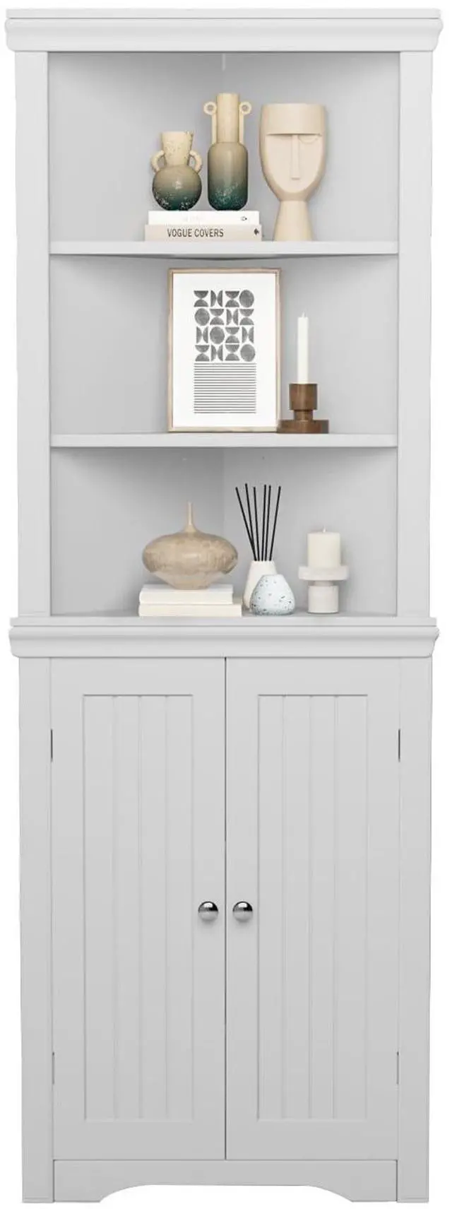 Main image of Corner Cabinet Corner Bathroom Cabinet with 2 Doors and 3 Tier Shelves Free Standing Corner Storage Cabinet for Bathroom, Living Room, Bedroom or Kitchen (White)