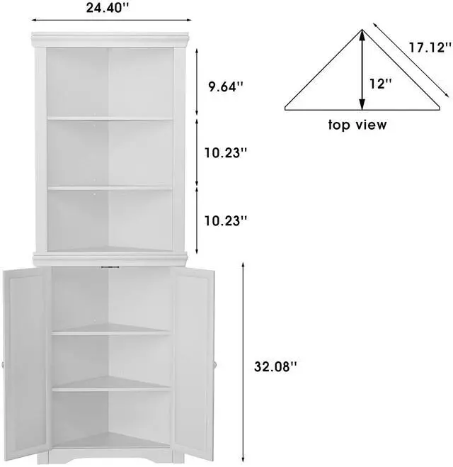 Alt view image 3 of 7 - Corner Cabinet Corner Bathroom Cabinet with 2 Doors and 3 Tier Shelves Free Standing Corner Storage Cabinet for Bathroom, Living Room, Bedroom or Kitchen (White)