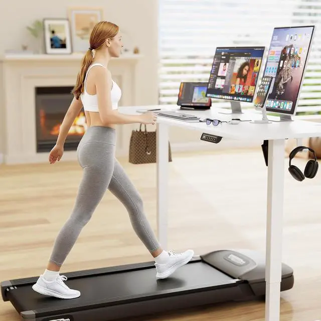 Alt view image 2 of 7 - Electric Standing Desk, 63 x 24 Inches Sit Stand up Desk, Sit Stand Height Adjustable Home Office Desk with 4 Height Position Memory (White, 63)