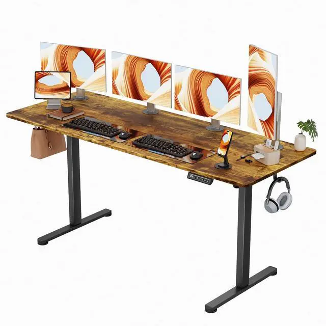 Main image of Electric Standing Desk, 63 x 24 Inches Sit Stand up Desk, Sit Stand Height Adjustable Home Office Desk with 4 Height Position Memory (Rustic Brown, 63)