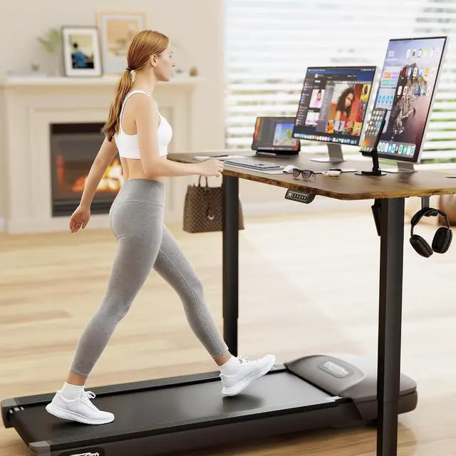 Alt view image 2 of 7 - Electric Standing Desk, 63 x 24 Inches Sit Stand up Desk, Sit Stand Height Adjustable Home Office Desk with 4 Height Position Memory (Rustic Brown, 63)