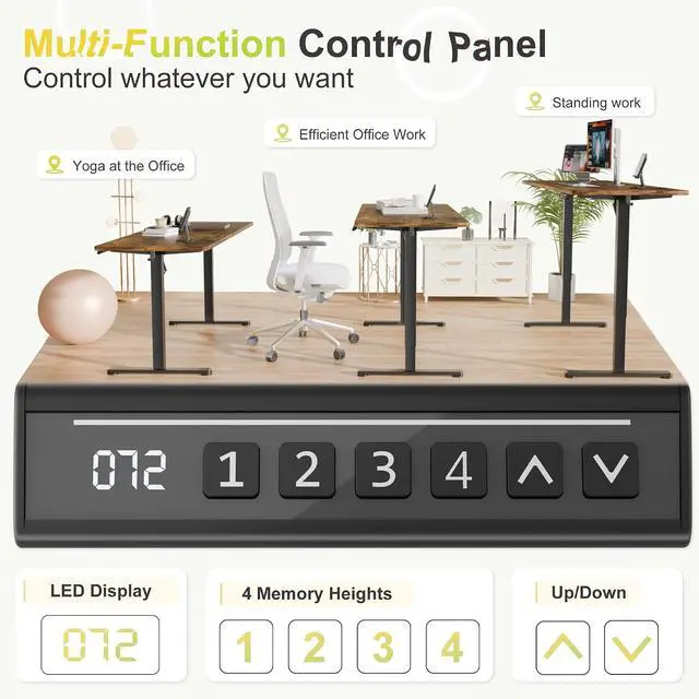 Alt view image 4 of 7 - Electric Standing Desk, 63 x 24 Inches Sit Stand up Desk, Sit Stand Height Adjustable Home Office Desk with 4 Height Position Memory (Rustic Brown, 63)