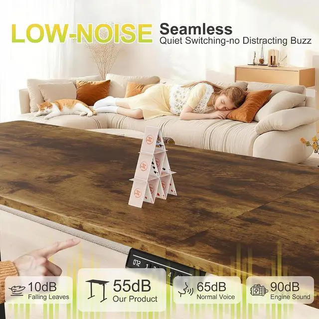 Alt view image 6 of 7 - Electric Standing Desk, 63 x 24 Inches Sit Stand up Desk, Sit Stand Height Adjustable Home Office Desk with 4 Height Position Memory (Rustic Brown, 63)