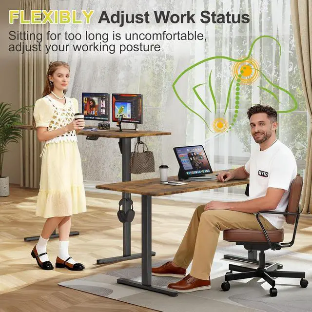 Alt view image 7 of 7 - Electric Standing Desk, 63 x 24 Inches Sit Stand up Desk, Sit Stand Height Adjustable Home Office Desk with 4 Height Position Memory (Rustic Brown, 63)