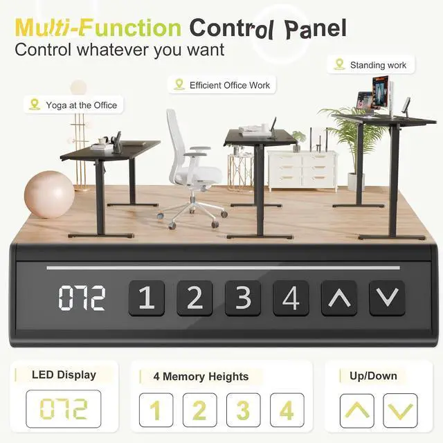 Alt view image 4 of 7 - Electric Standing Desk, 63 x 24 Inches Sit Stand up Desk, Sit Stand Height Adjustable Home Office Desk with 4 Height Position Memory (Black, 63)