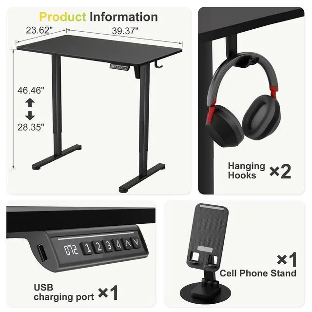 Alt view image 3 of 7 - Electric Standing Desk, 40 x 24 Inches Sit Stand up Desk, Sit Stand Height Adjustable Home Office Desk with 4 Height Position Memory (Black, 40)