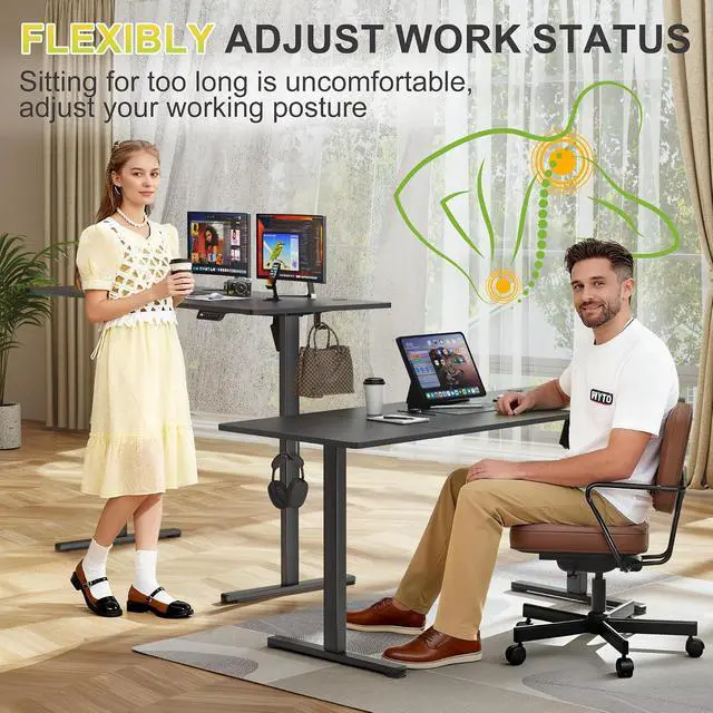 Alt view image 7 of 7 - Electric Standing Desk, 63 x 24 Inches Sit Stand up Desk, Sit Stand Height Adjustable Home Office Desk with 4 Height Position Memory (Black, 63)