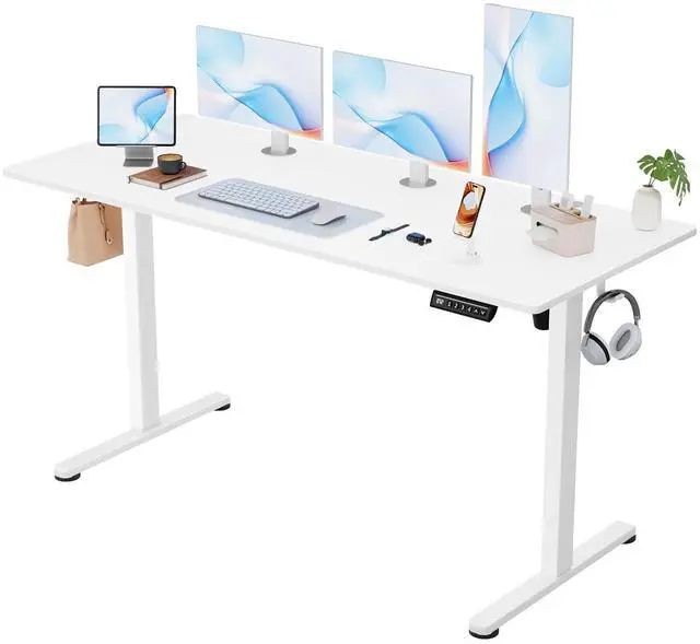 Main image of Electric Standing Desk, 55 x 24 Inches Sit Stand up Desk, Sit Stand Height Adjustable Home Office Desk with 4 Height Position Memory (White, 55)