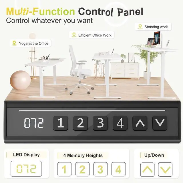 Alt view image 4 of 7 - Electric Standing Desk, 63 x 24 Inches Sit Stand up Desk, Sit Stand Height Adjustable Home Office Desk with 4 Height Position Memory (White, 63)