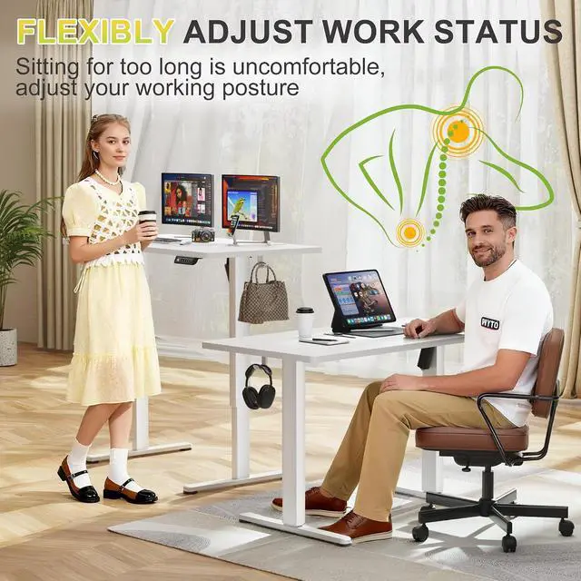 Alt view image 7 of 7 - Electric Standing Desk, 40 x 24 Inches Sit Stand up Desk, Sit Stand Height Adjustable Home Office Desk with 4 Height Position Memory (White, 40)