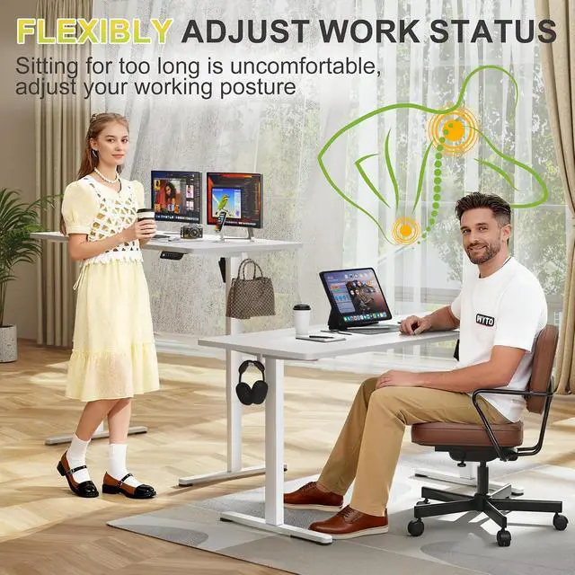 Alt view image 7 of 7 - Electric Standing Desk, 55 x 24 Inches Sit Stand up Desk, Sit Stand Height Adjustable Home Office Desk with 4 Height Position Memory (White, 55)