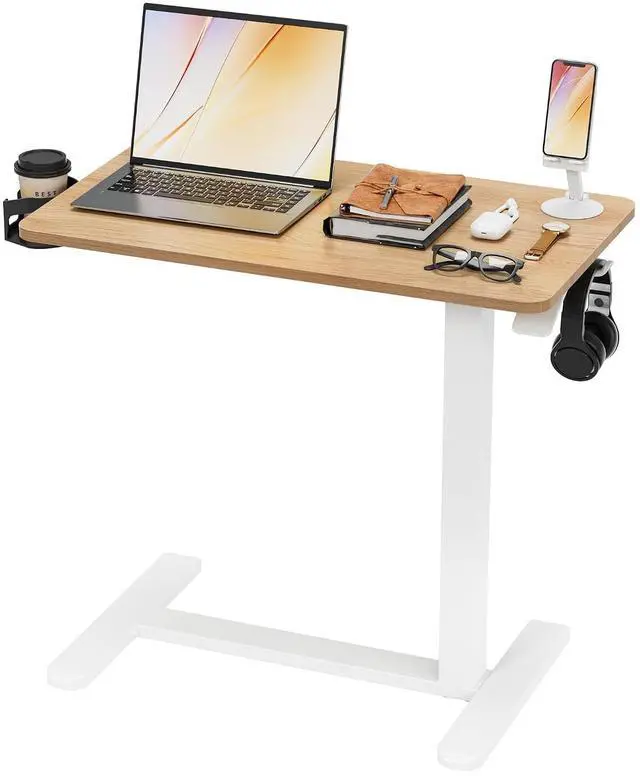 Main image of Mobile Standing Desk with Wheels, Pneumatic Adjustable Rolling Computer Desk Laptop Table for Bed, Couch (Maple, Small)