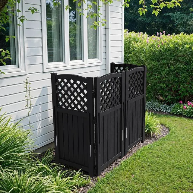Alt view image 4 of 7 - Outdoor Privacy Fence Screen Lattice Mesh Outside Screen Enclosure Balcony Panels Wall Air Conditioner Fence Trash Can Pool Equipment Enclosure for Yard Patio Backyard, Black