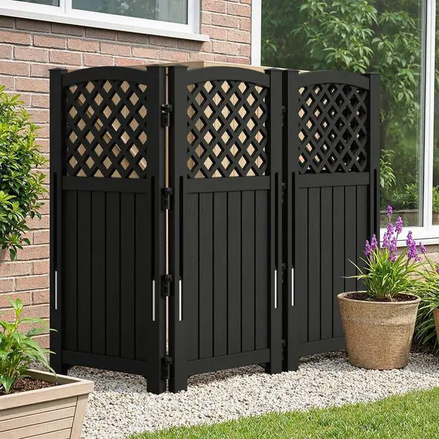 Main image of Outdoor Privacy Fence Screen Lattice Mesh Outside Screen Enclosure Balcony Panels Wall Air Conditioner Fence Trash Can Pool Equipment Enclosure for Yard Patio Backyard, Black