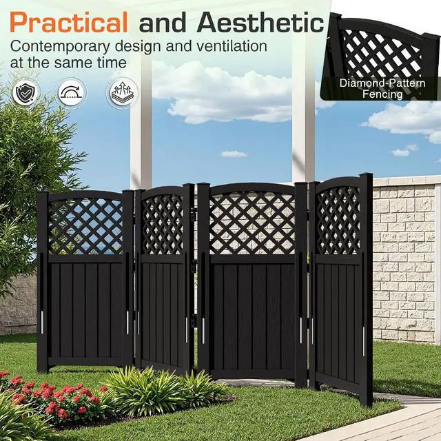 Alt view image 5 of 7 - Outdoor Privacy Fence Screen Lattice Mesh Outside Screen Enclosure Balcony Panels Wall Air Conditioner Fence Trash Can Pool Equipment Enclosure for Yard Patio Backyard, Black