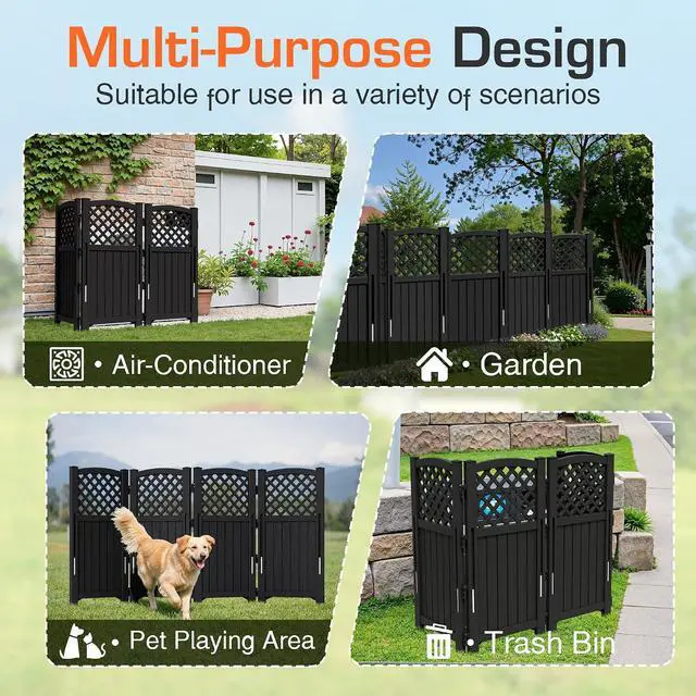 Alt view image 6 of 7 - Outdoor Privacy Fence Screen Lattice Mesh Outside Screen Enclosure Balcony Panels Wall Air Conditioner Fence Trash Can Pool Equipment Enclosure for Yard Patio Backyard, Black