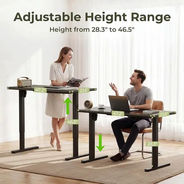 Alt view image 6 of 7 - Glass Standing Desk with Drawers, Electric Adjustable Home Office Sit Stand Desk with One-Piece Desktop & USB Charging Port for Computer Desks (Black Glass, 48 Inch)