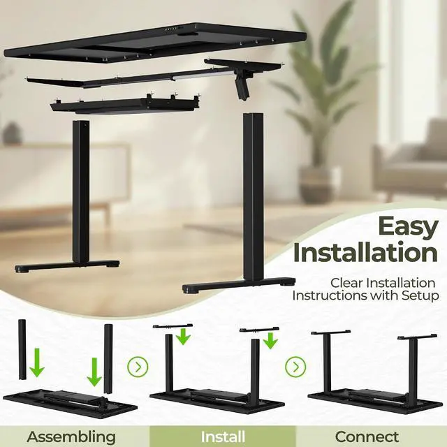 Alt view image 3 of 7 - Glass Standing Desk with Drawers, Electric Adjustable Home Office Sit Stand Desk with One-Piece Desktop & USB Charging Port for Computer Desks (Black Glass, 55 Inch)