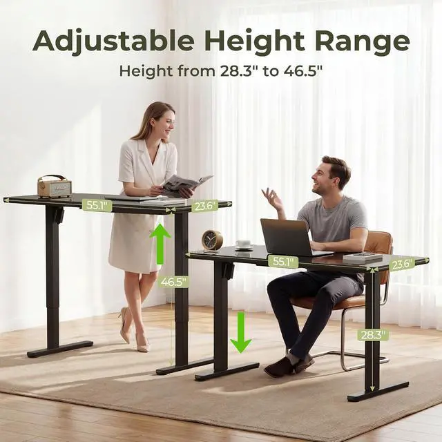 Alt view image 7 of 7 - Glass Standing Desk with Drawers, Electric Adjustable Home Office Sit Stand Desk with One-Piece Desktop & USB Charging Port for Computer Desks (Black Glass, 55 Inch)