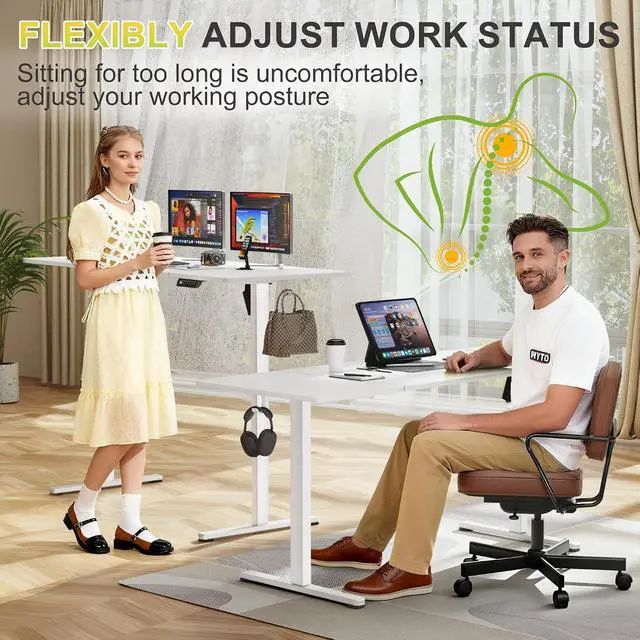 Alt view image 7 of 7 - Electric Standing Desk, 63 x 24 Inches Sit Stand up Desk, Sit Stand Height Adjustable Home Office Desk with 4 Height Position Memory (White, 63)