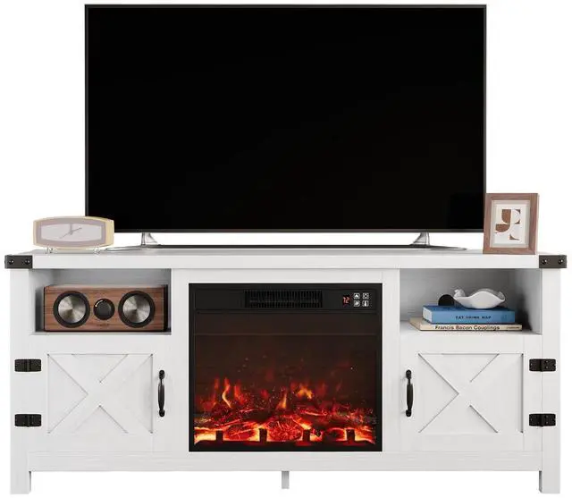 Main image of Fireplace TV Stand for 65 Inch TV, Fireplace Entertainment Center with Storage Cabinets and 2 Open Shelves, Modern Media TV Console Table for Living Room (White)