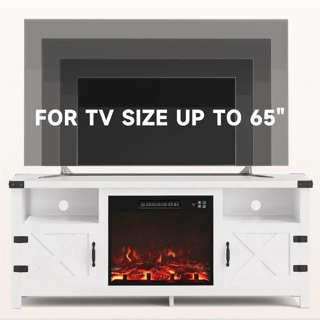 Alt view image 6 of 7 - Fireplace TV Stand for 65 Inch TV, Fireplace Entertainment Center with Storage Cabinets and 2 Open Shelves, Modern Media TV Console Table for Living Room (White)