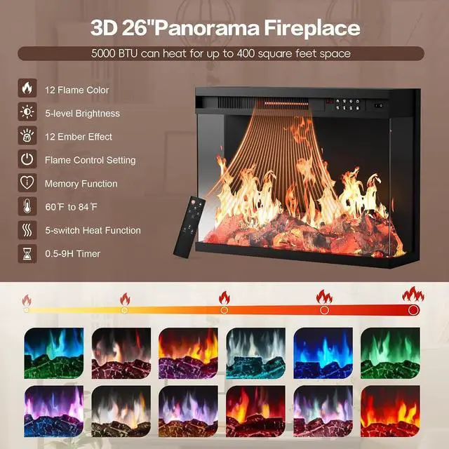 Alt view image 5 of 7 - Fireplace TV Stand for TVs up to 65'', 3-Sided Glass Media Entertainment Center Console with Storage, Adjustable Flame LED Color for Living Room (Black)